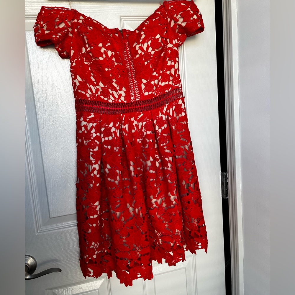 Red off shoulder mini dress